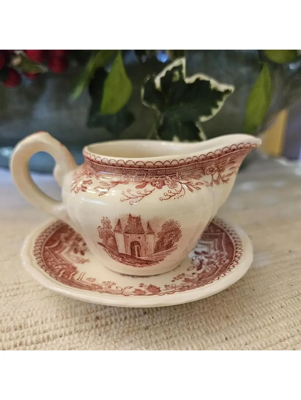 Villeroy & Boch Burgenland Red Set Teapot Cup Saucer Mini Sauce Boat Underplate - Picture 15 of 16